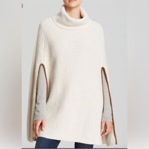 Ralph Lauren Waffle-knit Wool Blend Turtleneck Cape One Size In Cream